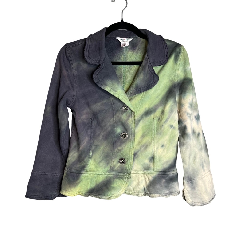 Hard Tail Forever Tie Dye Jacket Sz L Y2K Casual Green Gray‎ Blazer NEW